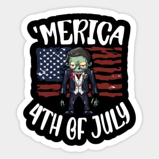 Scary Halloween Zombie Independence Day Celebration 4th Usa American Flag July Fourth Sticker